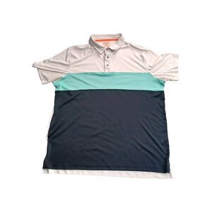 Foundry Polo Shirt Mens 2XL White Blue Teal Color Block Golf Active Performance